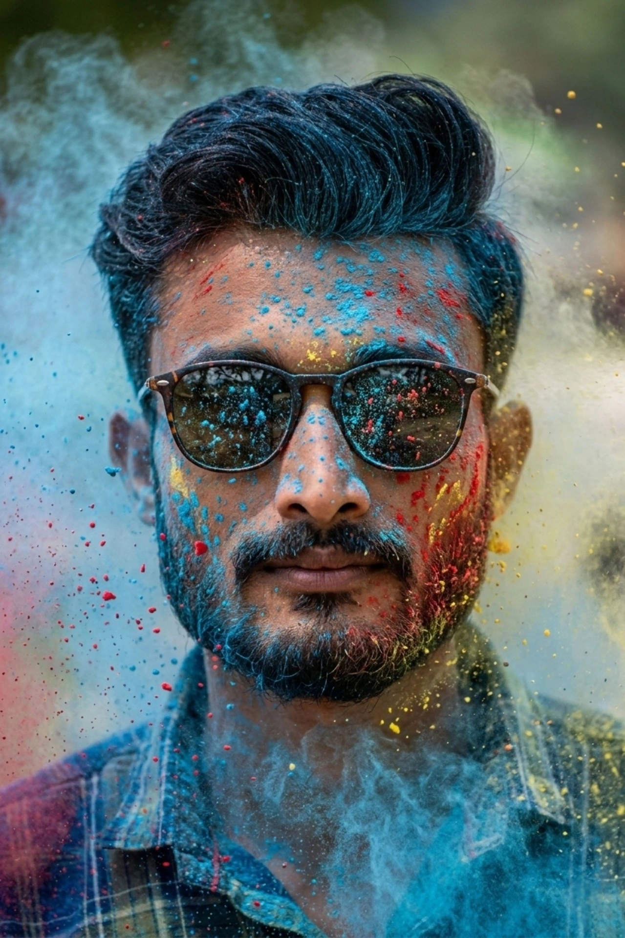 Skin tones reading as saturated green and violet